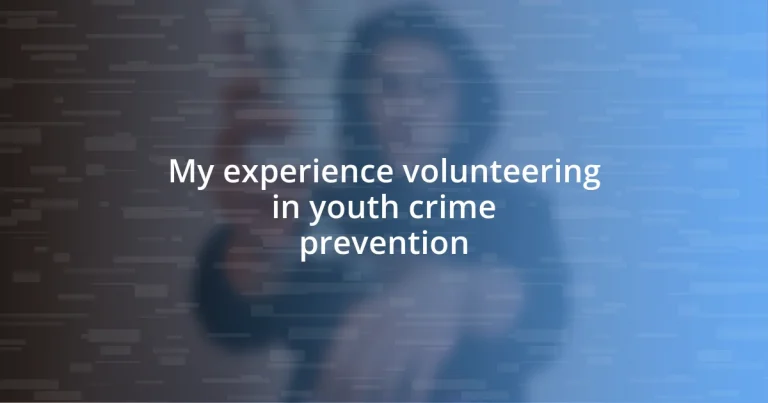 My experience volunteering in youth crime prevention